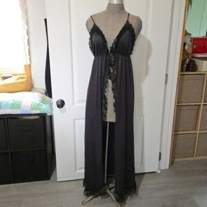 Vintage Erica Loren NY Black Lace Trim Nylon Nightgown, SIZE L